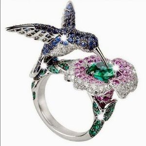 Crystal Bird Flower Ring